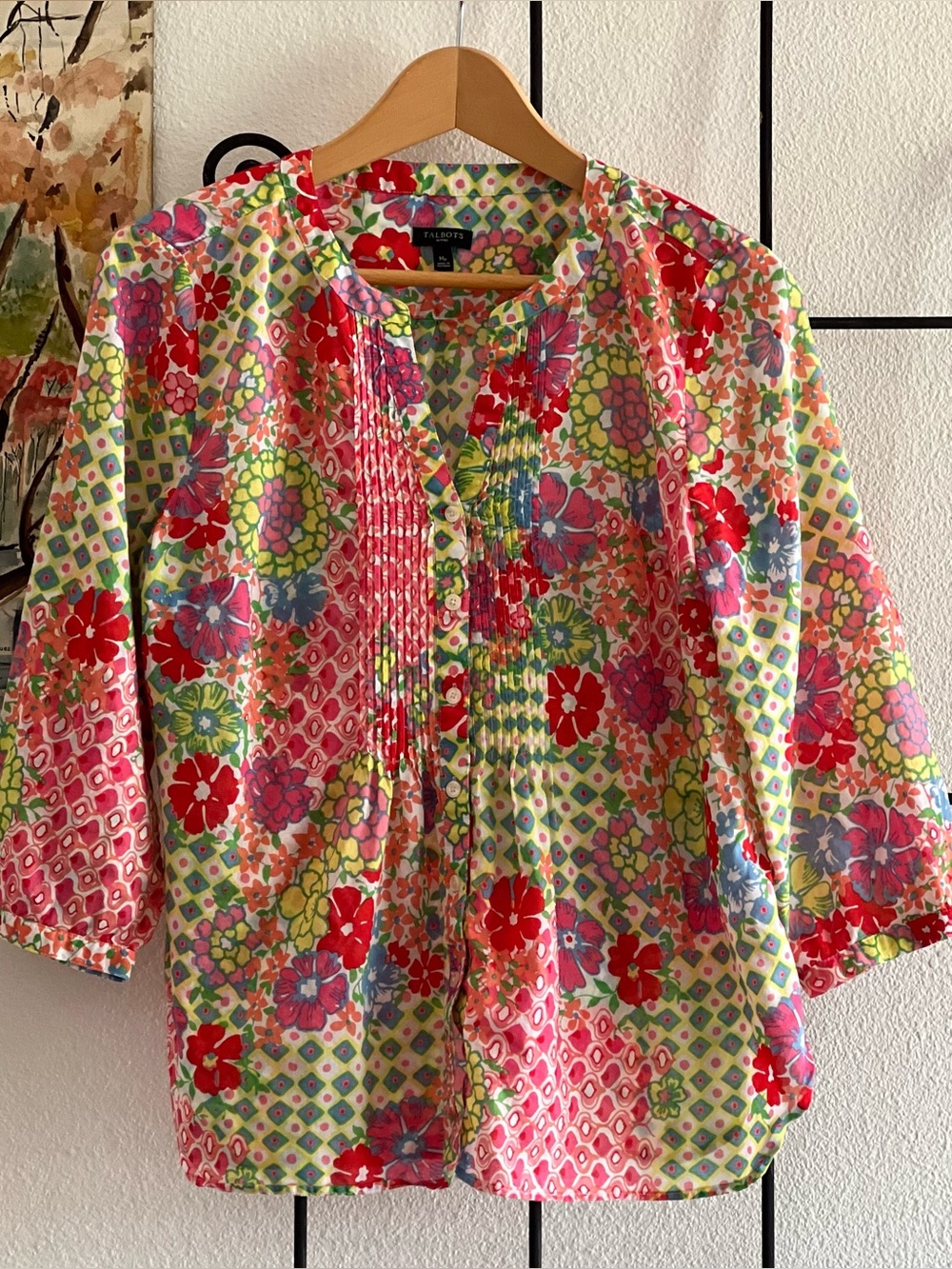 Talbots Multicolor Printmix Floral Bold Boho Tunic Blouse in Size Medium Petite